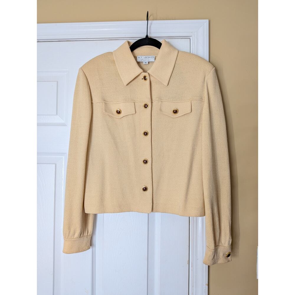 St. John Collection by Marie Gray Knit Blazer Jacket Size 10 Cream Quiet Luxury